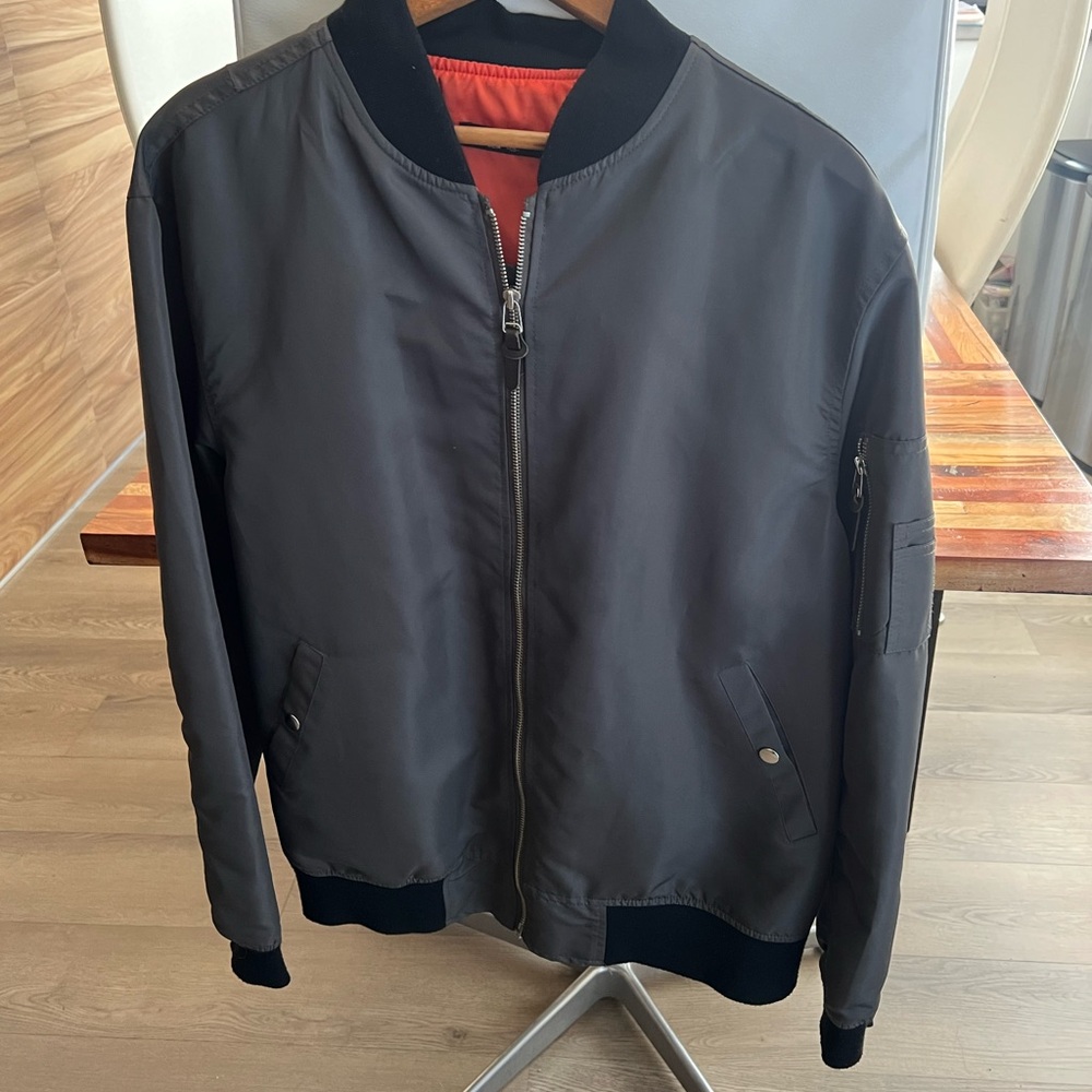 Men’s Regia Slim Fit Bomber Jacket – Black with Orange Lining (Size 105/ LG)